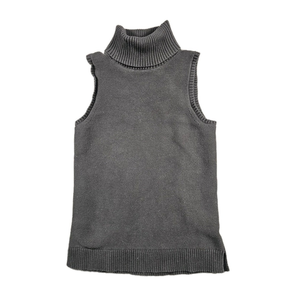 J.Crew Womens Medium Sleeveless Turtleneck Sweater Vest Ribbed Knit Black